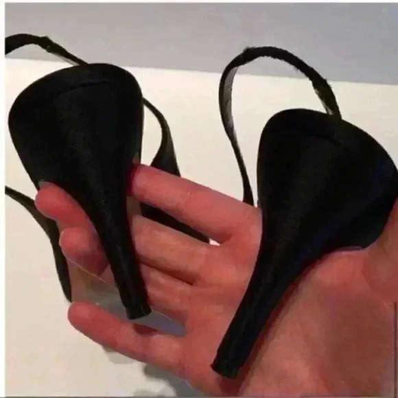 Nina Heels Sz 8 38 Black satin Sequins Peep Toe - Picture 6 of 7